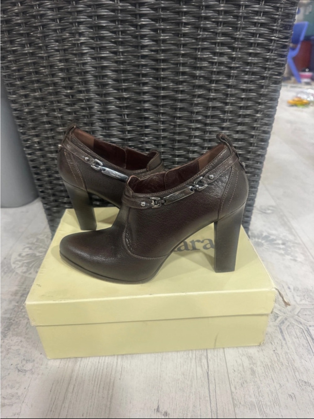 Maxmara Dark Brown Leather High-Heel Ankle Boots